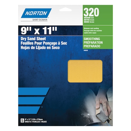 Norton Abrasives 9 x 11 In. Gold Reserve Paper Sheet A296 Aluminum Oxide P320 Grit, 5PK 7660700629